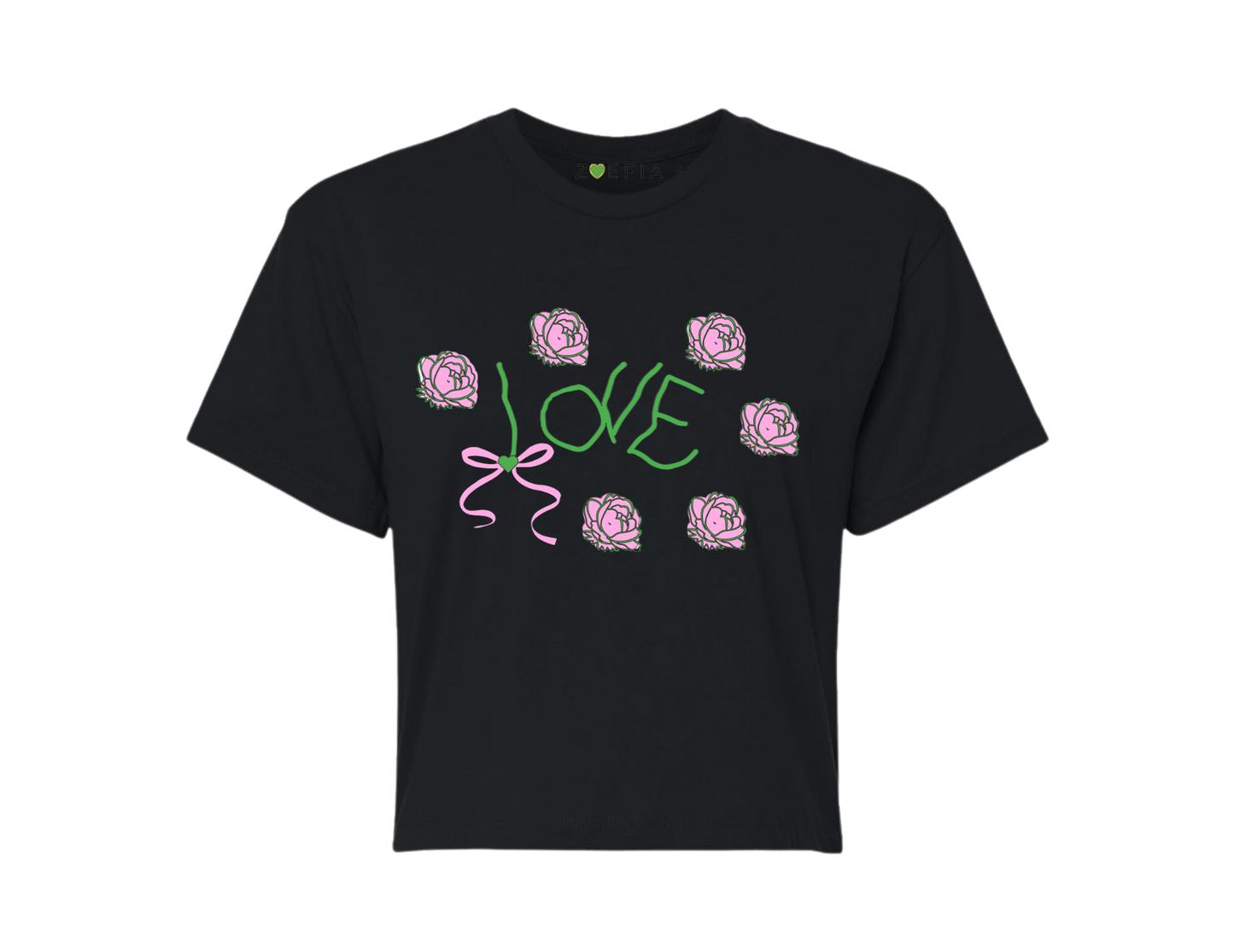 Love Floral Crop Top T-Shirt - Black