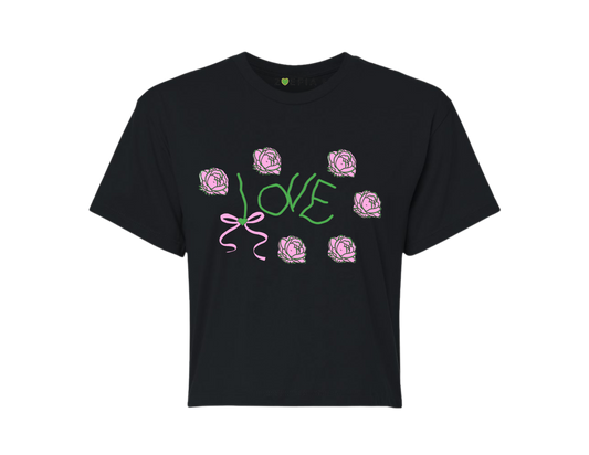 Love Floral Crop Top T-Shirt - Black