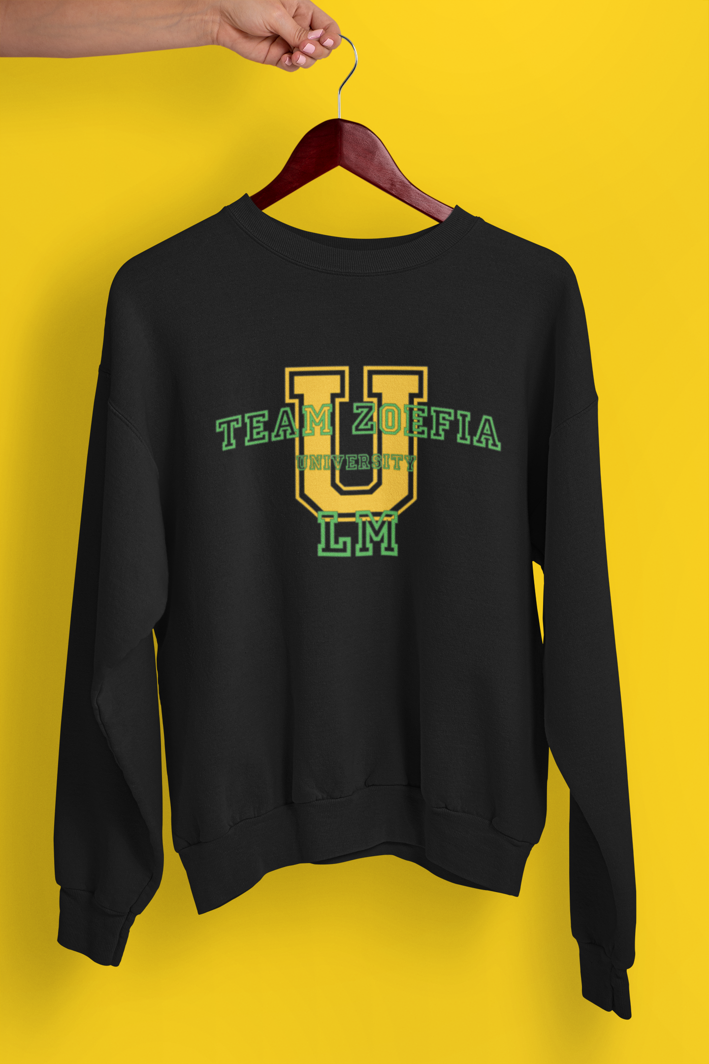 Customize University of Team Zoefia Crewneck Sweatshirt - Black