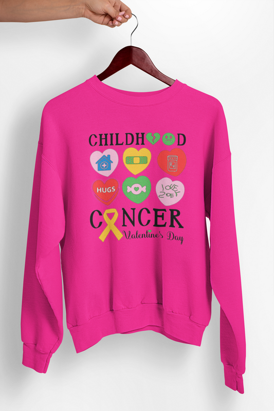 Childhood Cancer Candy Hearts Valentines Crewneck Sweatshirt - Pink