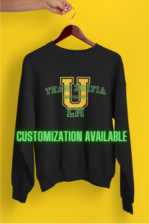 Customize University of Team Zoefia Crewneck Sweatshirt - Black