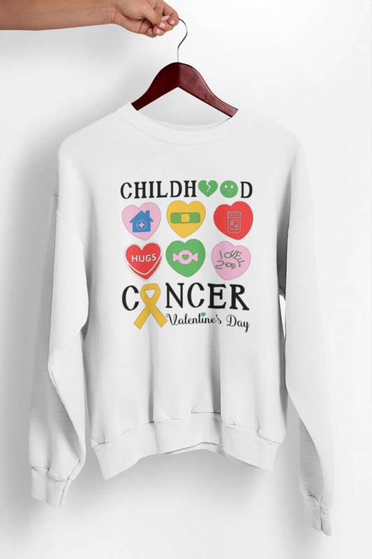 Childhood Cancer Candy Hearts Valentines Crewneck Sweatshirt - White