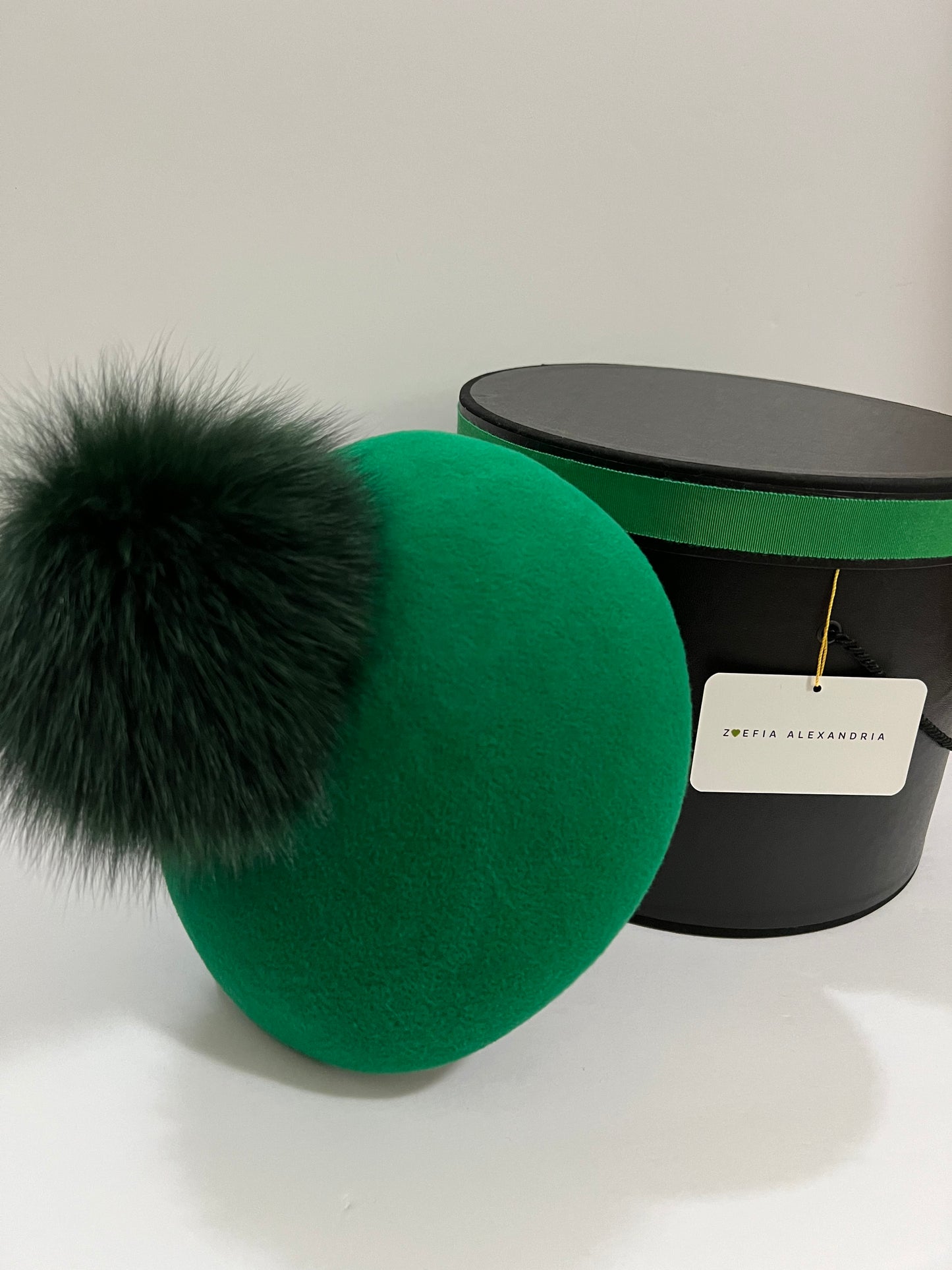 Alexandria - Beret - Green Pom Pom