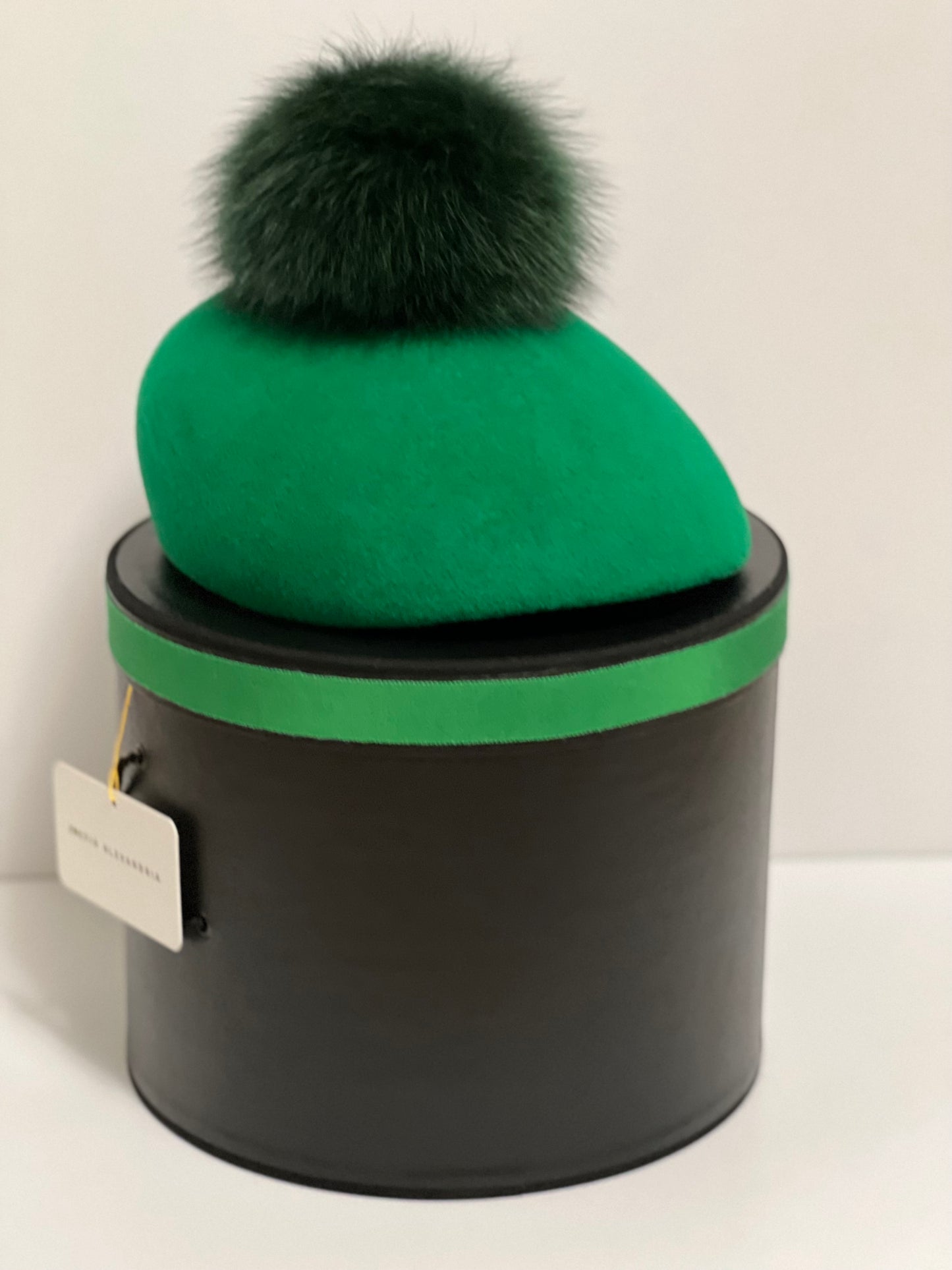 Alexandria - Beret - Green Pom Pom