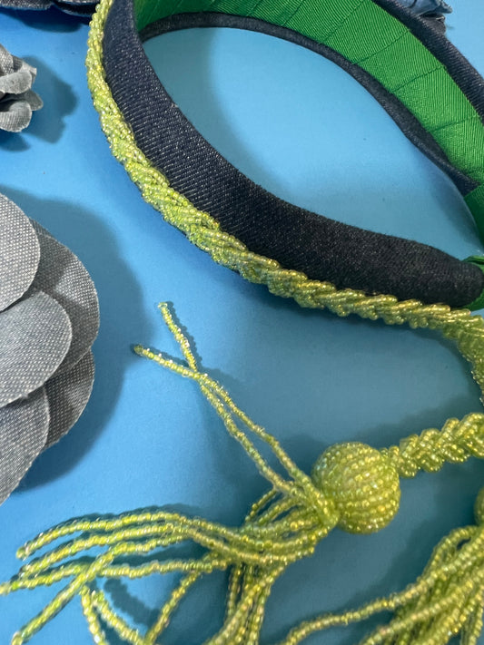Denim - Green Beads - Medium Washed