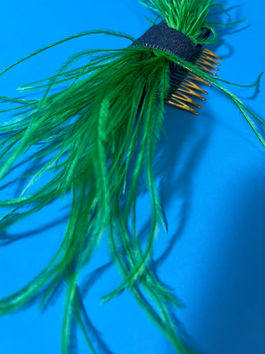 Denim Comb with feathers - Medium Washed